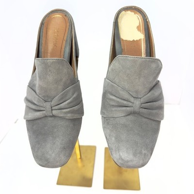 Vionic Presley Grey Suede Bow Block Heel Mules Loafers VS338-1 Womens Size 8