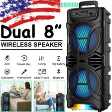 6800W Portable Bluetooth Speaker Dual 8" Subwoofer Heavy Bass Party Sound System