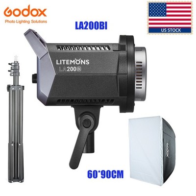 US GODOX Litemons LA200Bi 230W Bi-Color LED Video Light+60*90cm Softbox+2m Stand