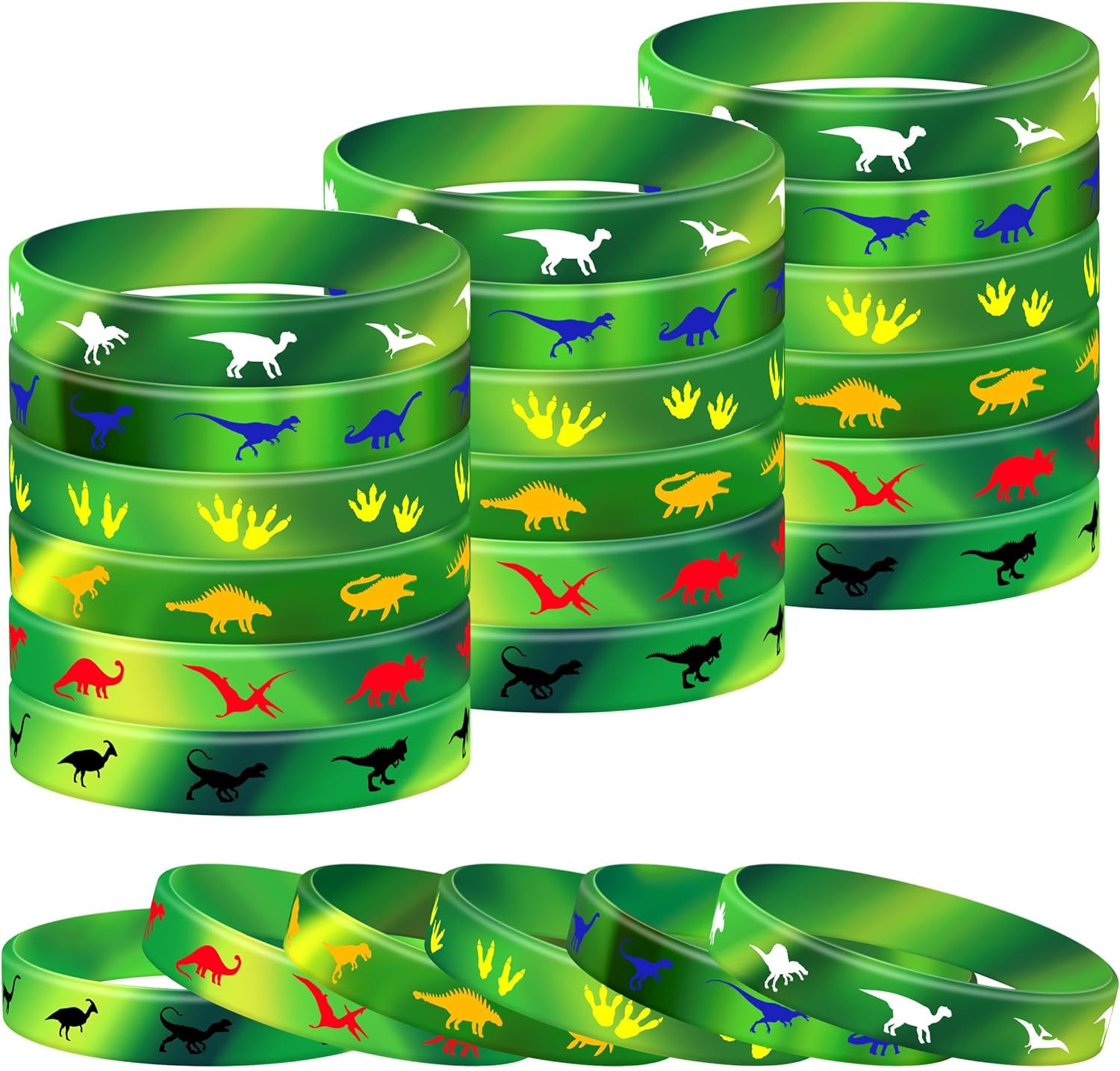48 Pcs Dinosaurs Silicone Wristbands Rubber Bracelet for Kids Jurassic Park Birt
