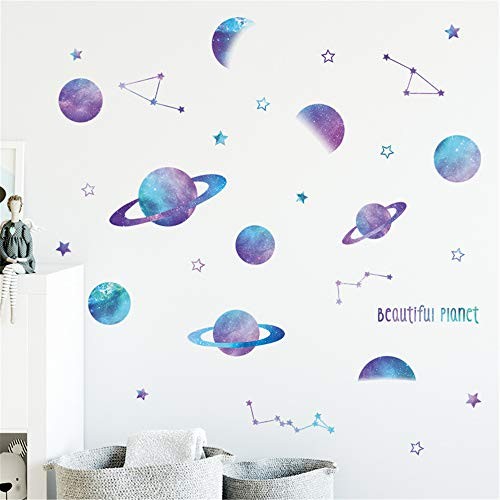 Beautiful Blue Planets Wall Stickers Outer Space Stars Constellation DIY - Picture 3 of 8