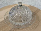 Vintage Clear Cut Glass Anchor Hocking Prescut Round Covered Butter Dish ! 🔥