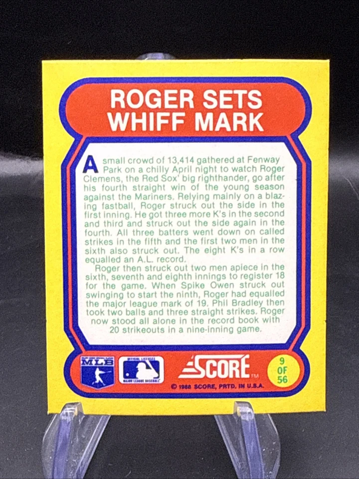 1988 Score - Do You Remember? Inserts Roger Clemens #9 - Image 3 of 3