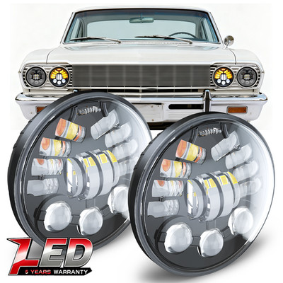 2PCS 5.75'' 5-3/4 inch LED Headlights Hi/Lo Beam DRL for Chevy Chevelle 1964-1970