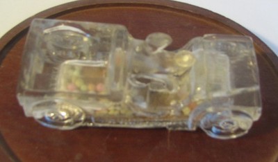 Jeep Willys-Overland Scout Car Glass Candy Container 1940s Millstein Glass full