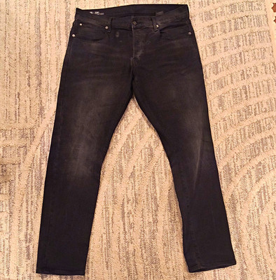 G-Star RAW Men's Black Denim Jeans 3301 Straight Fit Tapered Leg Size 36