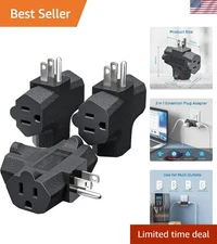 Black 3-Pack of Heavy-Duty Grounding Adapter—3 Outlets for Maximum Convenience