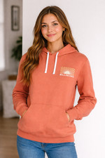 Billabong Hoodie Sweatshirt Orange Sunburst Retro Arch Logo Surf Pullover Medium
