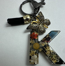Personalized Resin Letter K Key Chain Butterfly Floral Beaded Tasseled Women