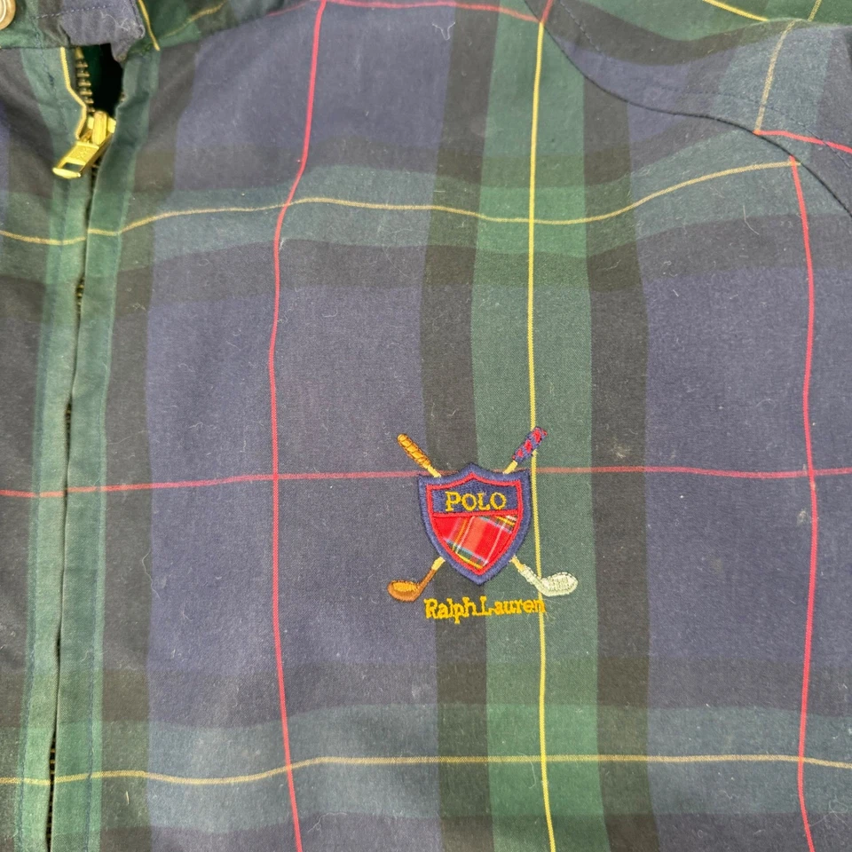 Chaqueta de golf Polo Ralph Lauren a cuadros cremallera completa para hombre XL verde marino de colección bordada Foto 2 de 3