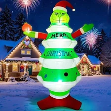 8FT Inflatable Christmas Decoration with LED Lights, Funny Santa Hat Yard Decor