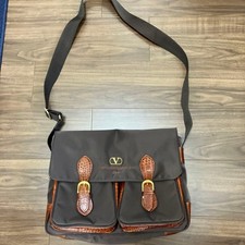 Borsa a tracolla sportiva Valentino Garavani marrone nylon pelle coccodrillo vintage rara