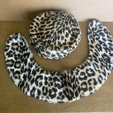 Vtg Leopard Pillbox Hat  Wrap Set Womens Faux Fur Print Neck Warmer
