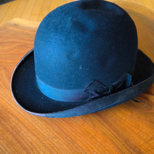 Stetson 1910 Men  s Black Solid Felt Bowler Derby Hat Size 7 Leather Band