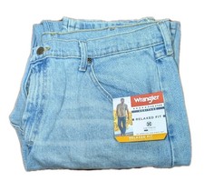 Wrangler Jeans Five Star Relaxed Fit 38x34 Light Blue Flex Premium Straight Leg