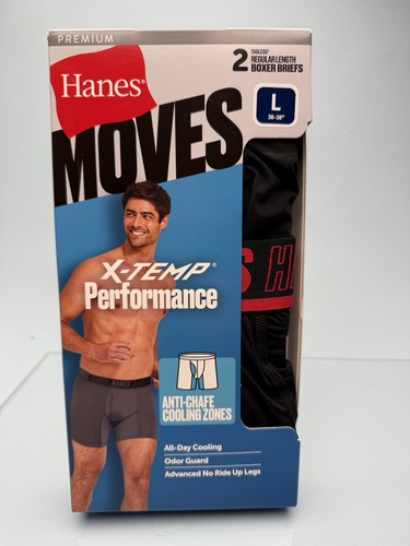 Hanes Moves 2er Pack Paar Boxershorts Herren Größe L Large 36-38" X-Temp Cooling - Bild 1 von 3