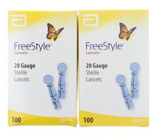 Freestyle 200 Lancets 28 Gauge 2 Boxes of 100 Free Shipping Exp.2026+