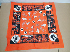 Vtg Halloween Print Bandana  USA made  21"x21"  Witch / Ghost / Cats / Bats