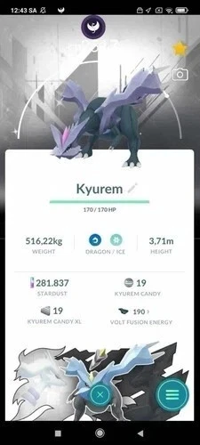 New ListingPokémon G0 --- Shiny Kyurem leve 50 - 3 moves Bg GoTour white - P T C