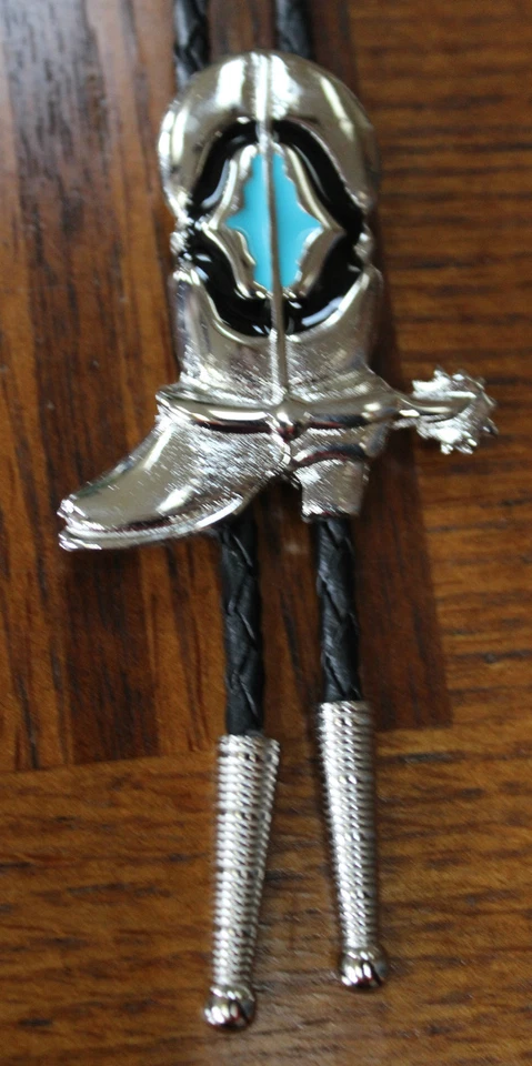 Bolo Tie Western Wear Square Dance Cowboy Boot Spur Rodeo Pewter  Made in USA - Image 2 of 2