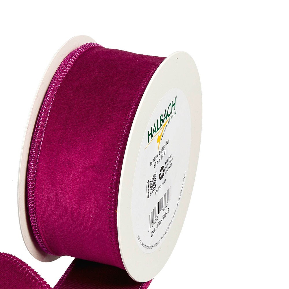 Christmas Velvet Fabric Ribbon 50mm x 8m Berry