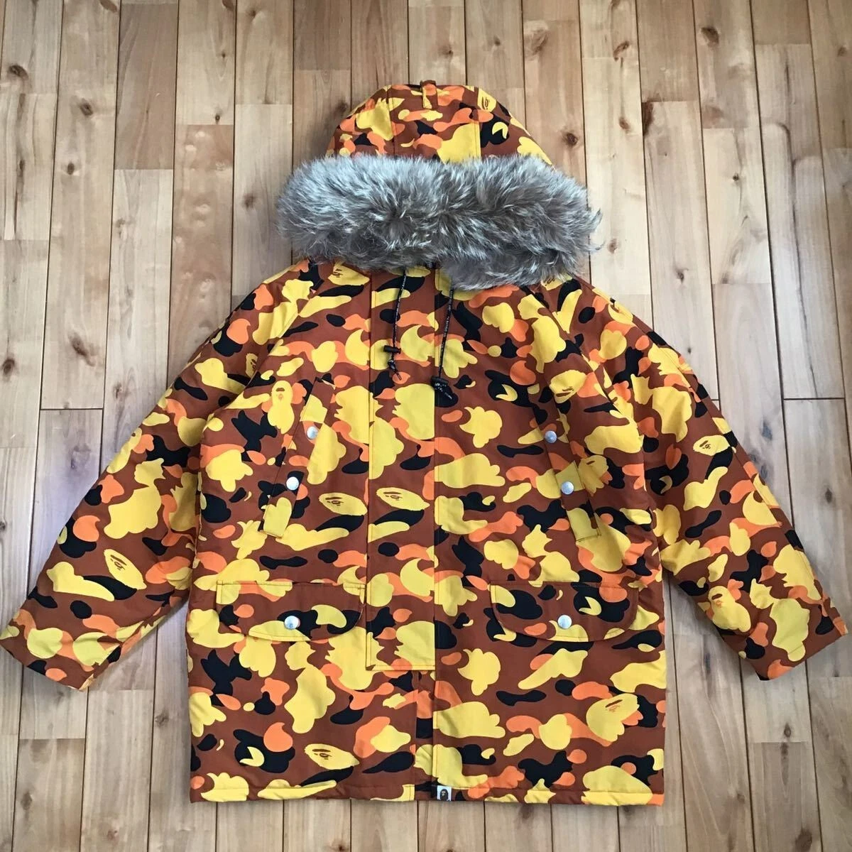 BAPE vintage fur puffer jacket orange camo A Bathing Ape Size M