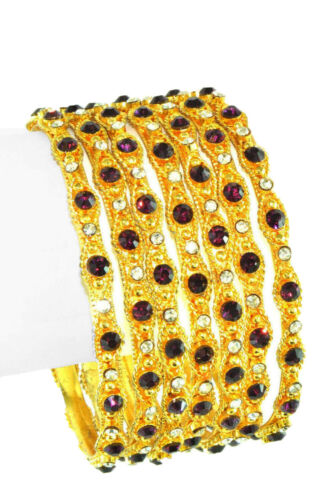 Chamak Pretty Colorful Crystal Gold-tone Shiny Sparkling Bangle Bracelet Sets - Picture 8 of 9