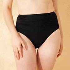 Shade  Shore Women's Shirred High Waist Full Coverage Bikini Bottom Black Large