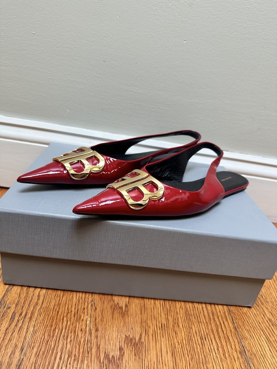 Balenciaga BB Slingback Glossy Patent Calfskin Red Cardinal 38.5