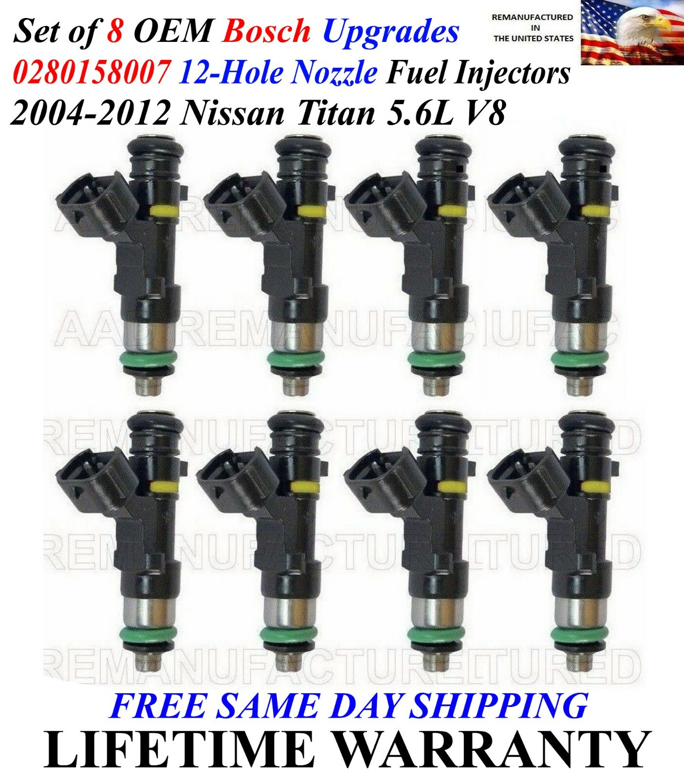 12-Hole Upgrade Bosch 8X Fuel Injectors For 2004-2012 Nissan Titan 5.6L V8