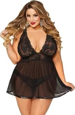 Seven 'til Midnight: Wonderous Babydoll Set 10672 2 PIECE BLACK LACE WOMENS L/XL