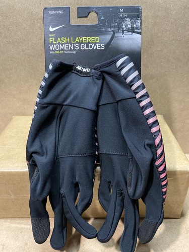 Nike Dri-Fit Flash Layered Gloves Running Black Crimson Silver Womens Medium B75 - Picture 2 of 6