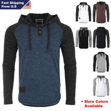 ZIMEGO Mens Long Sleeve Lightweight Hooded Henley – Color Block Pullover Hoodie