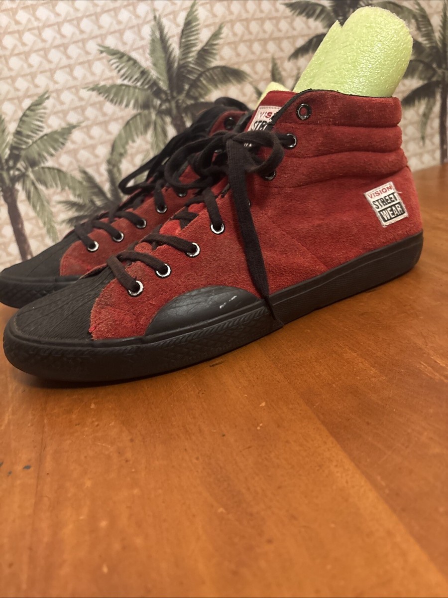 Vtg VISION Street Wear Hi Top Retro Suede RED Leather Skate Vtg VISION Street Wear Hi Top Retro Suede RED Leather Skate