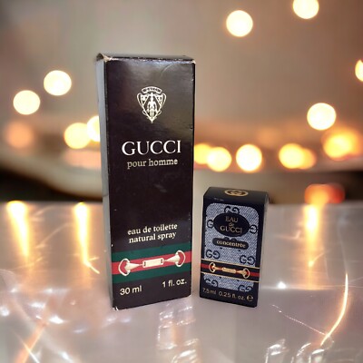 Rare 1980s Vintage Gucci Pour Homme dist by SHANNON 1 fl.oz/30ml + For Her Mini