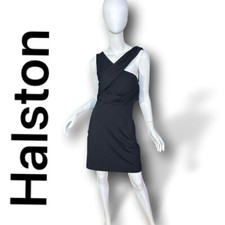 HALSTON ONE-SHOULDER CONVERTIBLE MINI DRESS 10, VERSATILE LITTLE BLACK DRESS