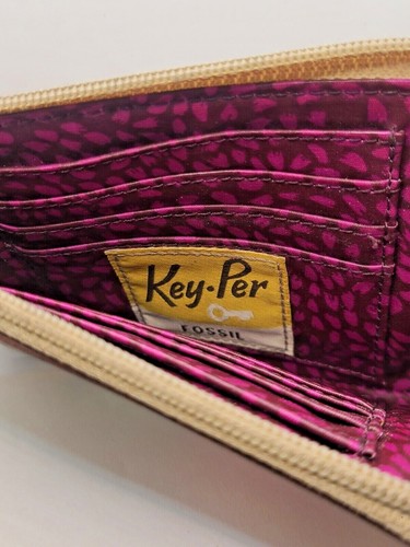 Fossil Key-Per Colorful Trees Coated Canvas Zip Wristlet Purse Card Holder - Picture 4 of 4