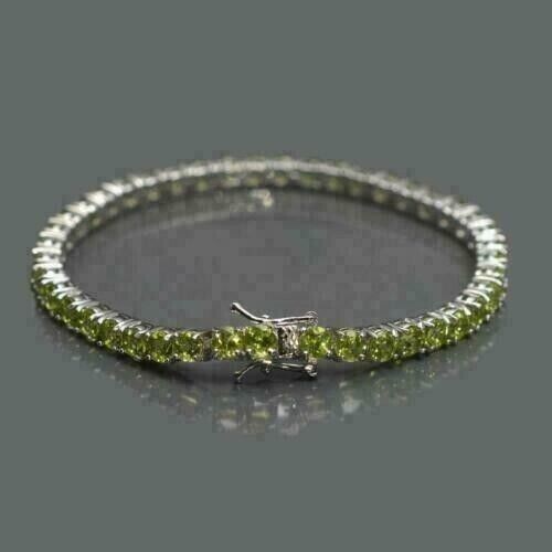 5Ct Round Cut Lab Created Green Peridot Tennis Bracelet In 14K White Gold Plated - Picture 4 of 4