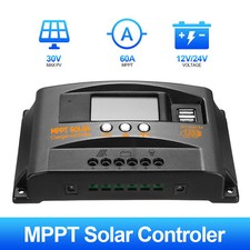 60A MPPT Solar Panel Battery Charge Controller 12V/24V LCD Regulator Dual USB