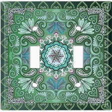 Metal Light Switch Cover Wall Plate Green Elegant Flower Tile Pattern TIL063