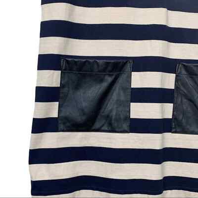 J Crew Striped Dress Faux Leather Pockets Navy & Beige Medium | eBay