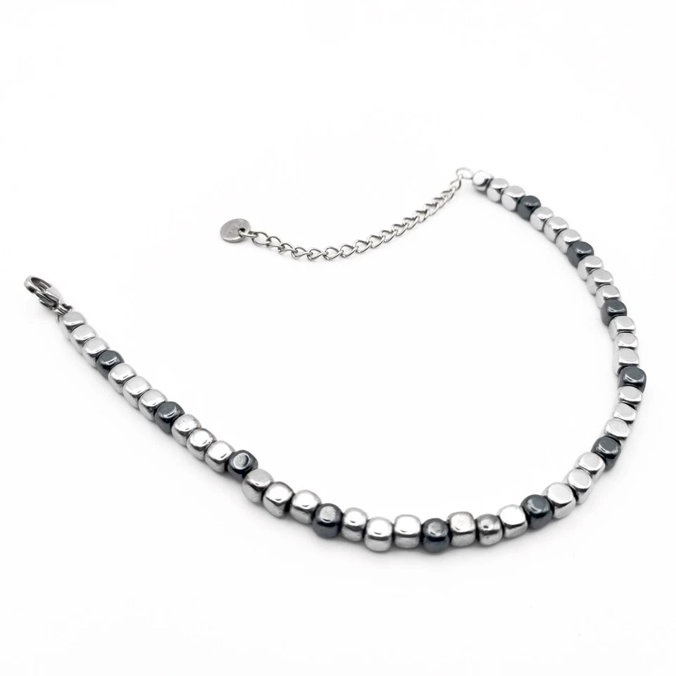 Bracciale da Uomo con Ematite Argento Canna di Fucile Braccialetto Pietre Dure - Immagine 4 di 4