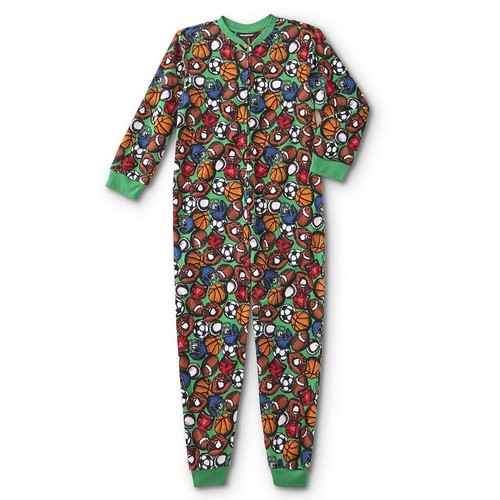 Boys Sports Ball Pajamas One Piece Size 6,8,1012 L,1416 XL Blanket
