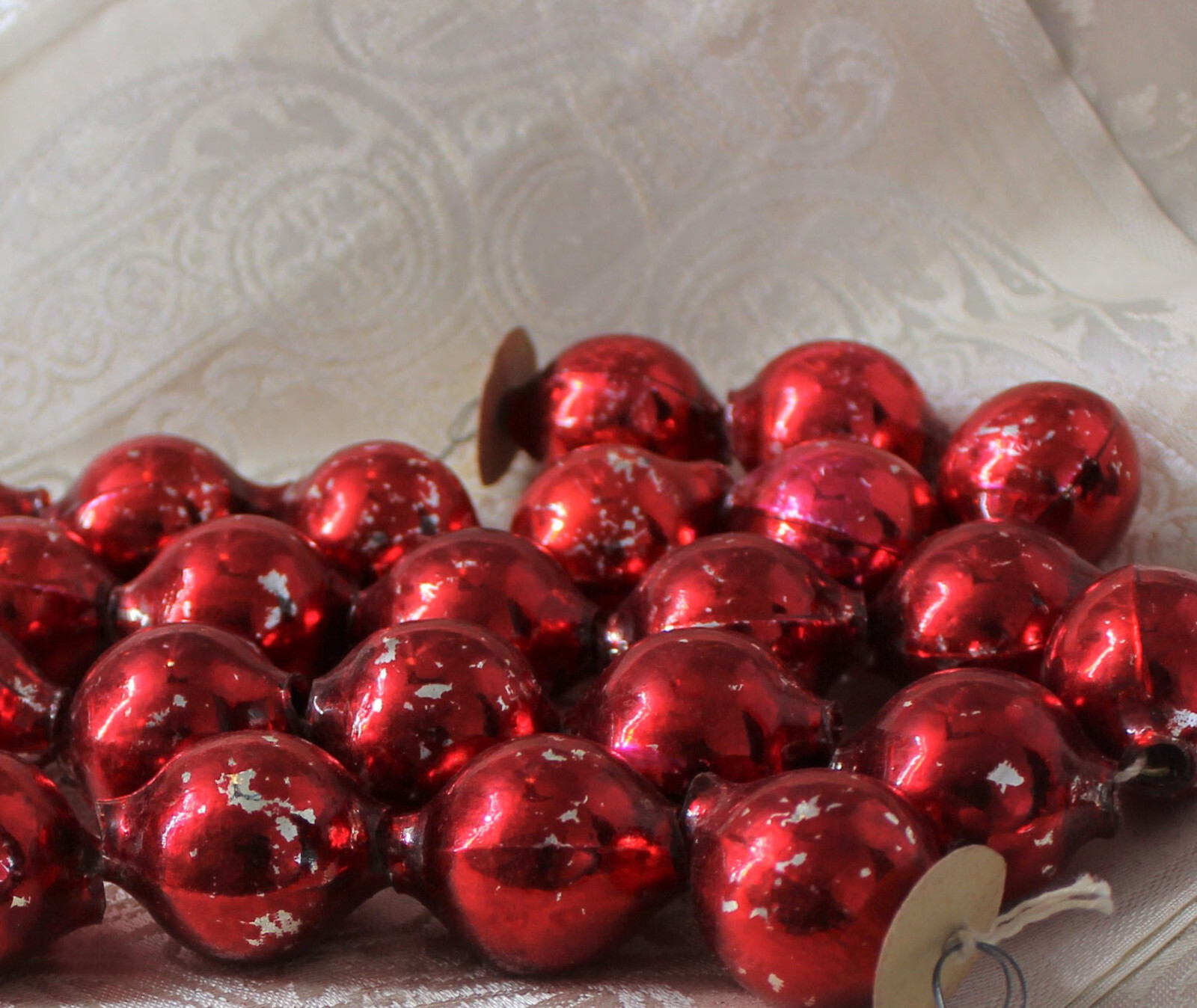 BIG 1" Vintage Red Mercury Glass Bead Garland Mid Century