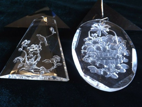 1981 & 82 HENCO Crystal Clear Ornaments ~ Orig Boxes ~ Harvest Basket & Songbird - Picture 3 of 6