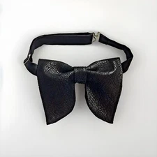 Handmade Oversized Black Faux Leather Bow tie Vintage style 70`s Wedding Prom