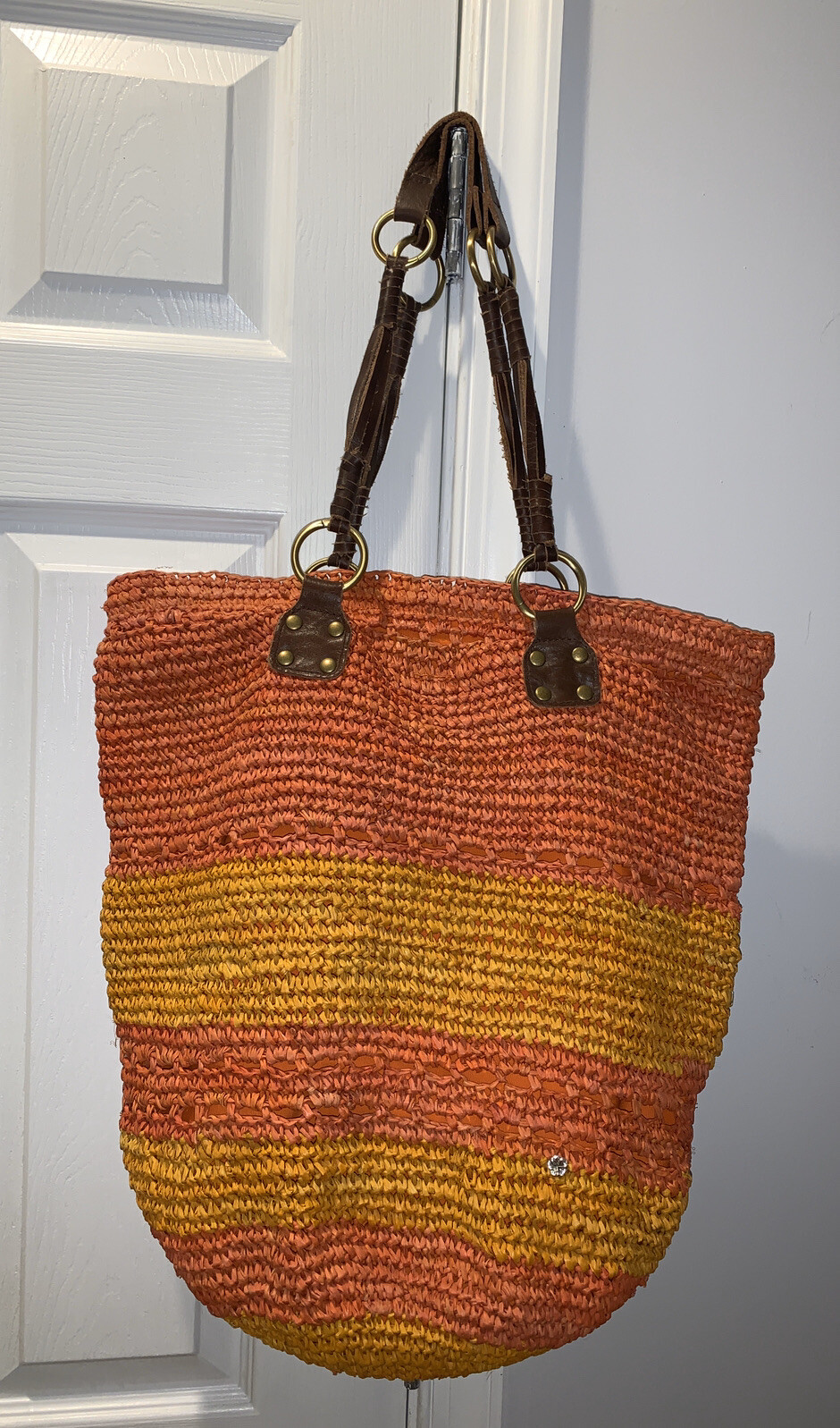 FLORA BELLA Woven Straw Tote Large Bucket Bag Stripe … Gem
