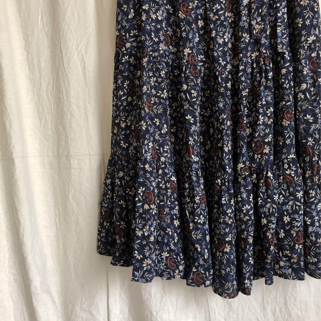 Chloe 2021SS Floral Pattern Long Skirt in Abyss Blue - Size