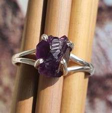 Natural Amethyst Raw Gemstone 925 Sterling Silver Beautiful Ring All Size SR136