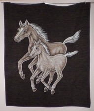 HTF RARE Oversized Wool Blanket 66 X 54 Horse & Foal Themed Reversible preowned